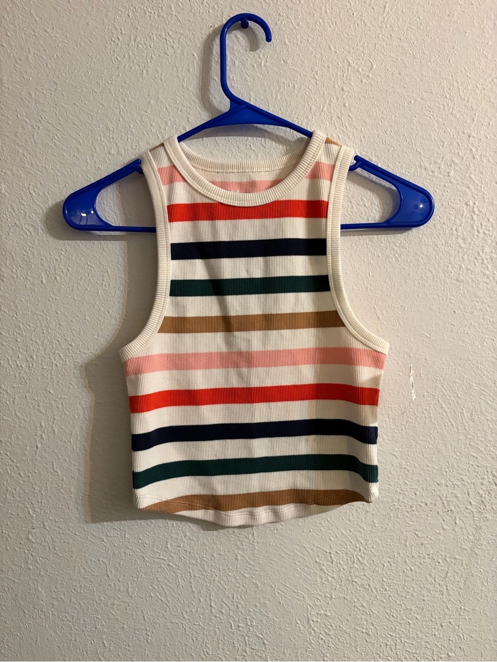 aerie Cream Multicolor Striped Ribbed Crop Tank